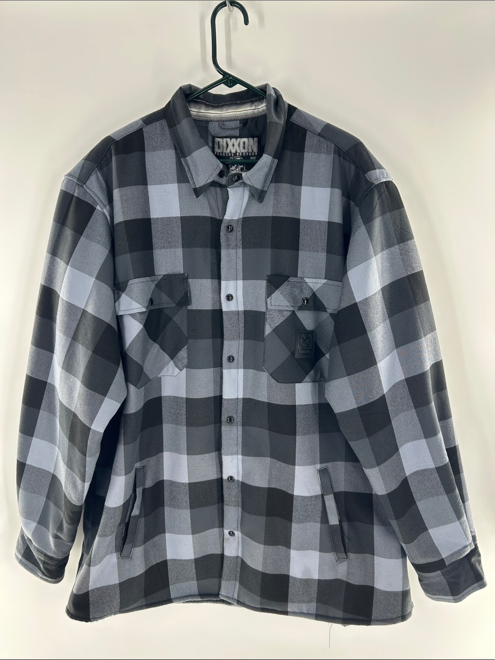 DIXXON Flannel Plaid Jacket Fleece Lined Warm Men’s 3X Grey Black Button Down